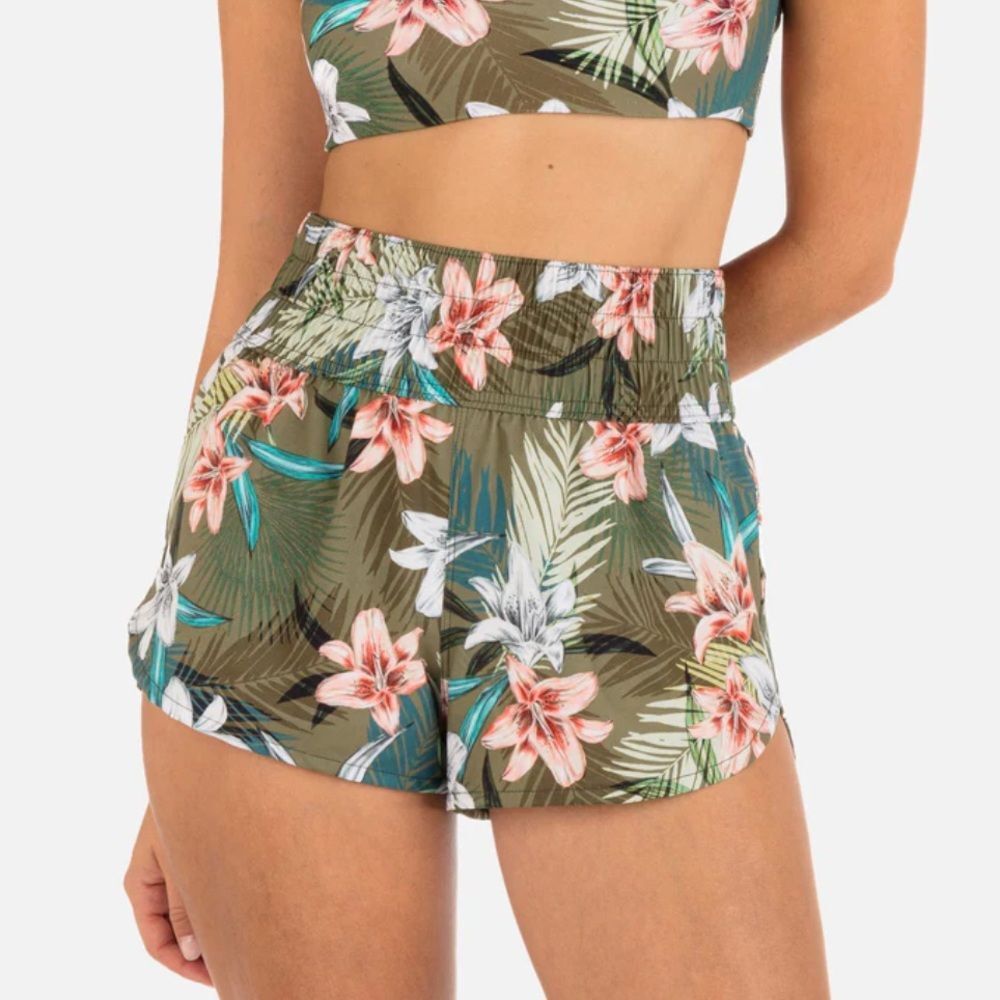 Hurley 2.5” High Waist‎ Vintage Palm Pine Grove Print Swim Boardshorts Size XS